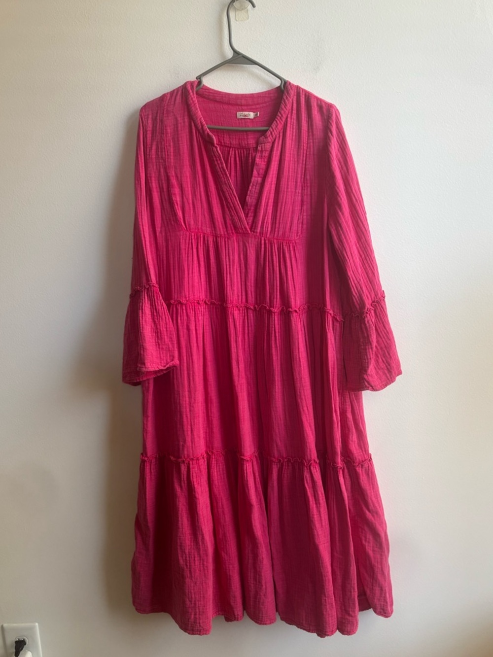 Faherty Hot Pink Tiered Midi Dress - Picture 2 of 4